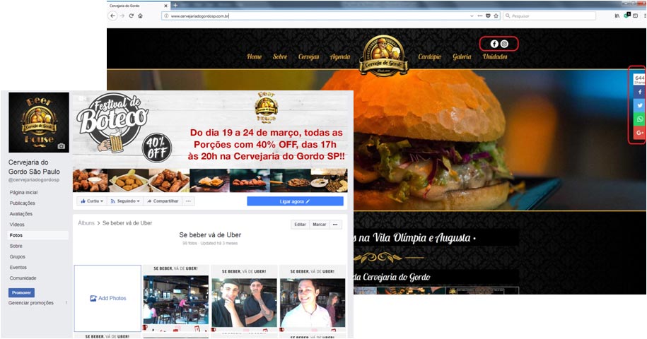 Site para Bares e Restaurante - Redes Sociais